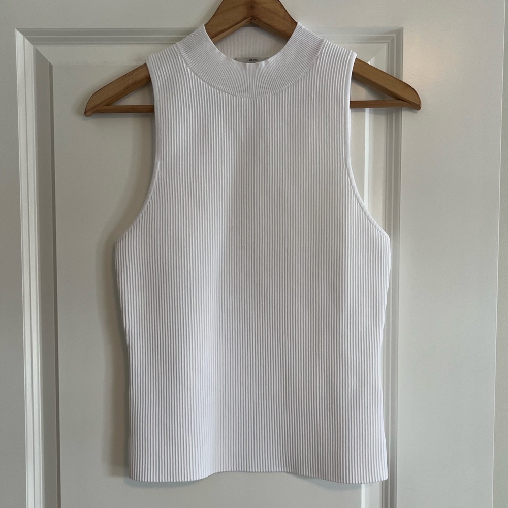 NWT Babaton Sculpt Knit Mockneck Tank in white - full length